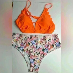 Salent Women Swimwear Orange Flower XL